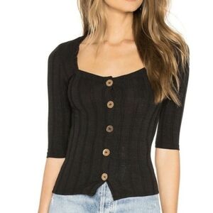 NWT Free People Central Park Black Button Top